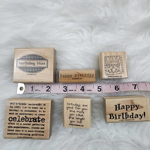 STAMPIN' UP! (6) Wood Rubber Stamps Happy Birthday Celebrate Cake & Candles - Picture 4 of 5